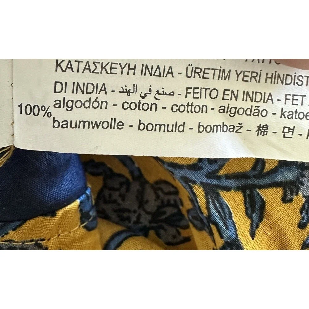Zara Midi Skirt Sz S Floral Flowy Cotton Mustard Yellow India Boho Unlined